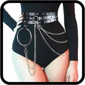 Punk Waist Belt Chain Leather Black Belly Chains Layered Goth Body